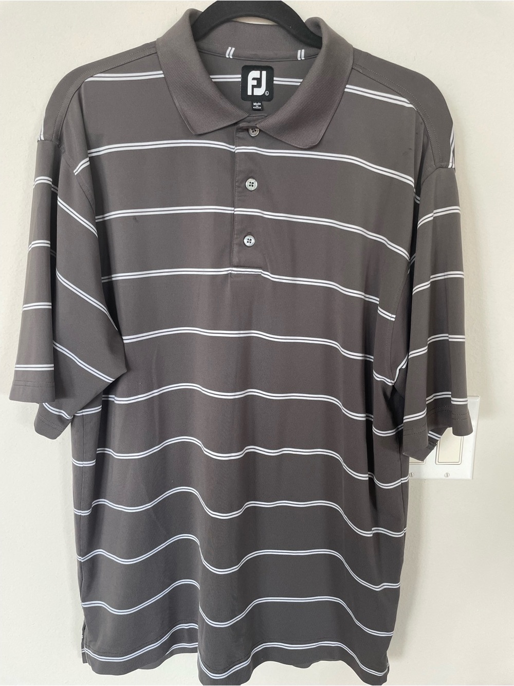 Footjoy Polo Shirt Mens Golf FJ Gray White Stripe Short Sleeve Collared Size L